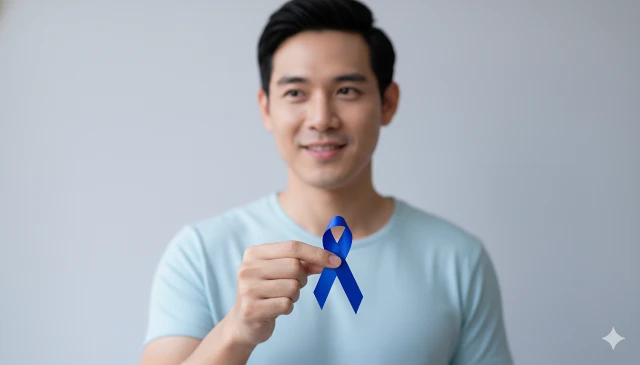 Laço azul, símbolo do Novembro Azul, para o pacote de check-up masculino