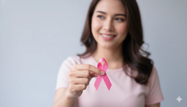 Laço rosa, símbolo do Outubro Rosa, para o pacote de check-up feminino